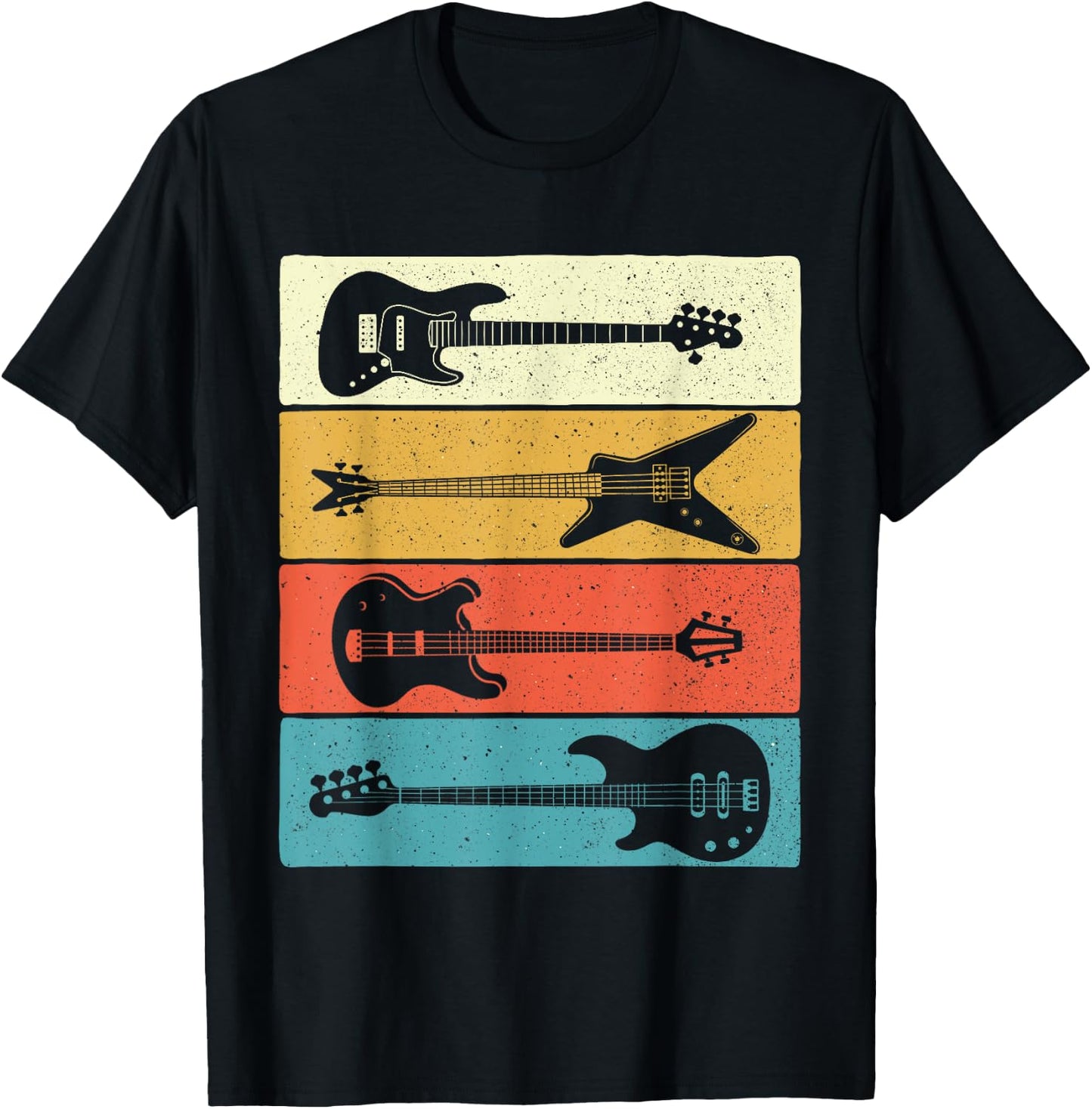 Retro Vintage Guitars - Bass Guitar Music Lover Bassist T-Shirt - T-Shirt | Black