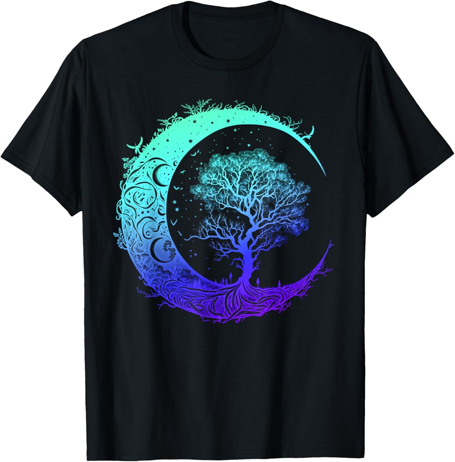 Tree of Life Crescent Moon Mandala Chakra Yoga Indigo T-Shirt - T-Shirt | Black