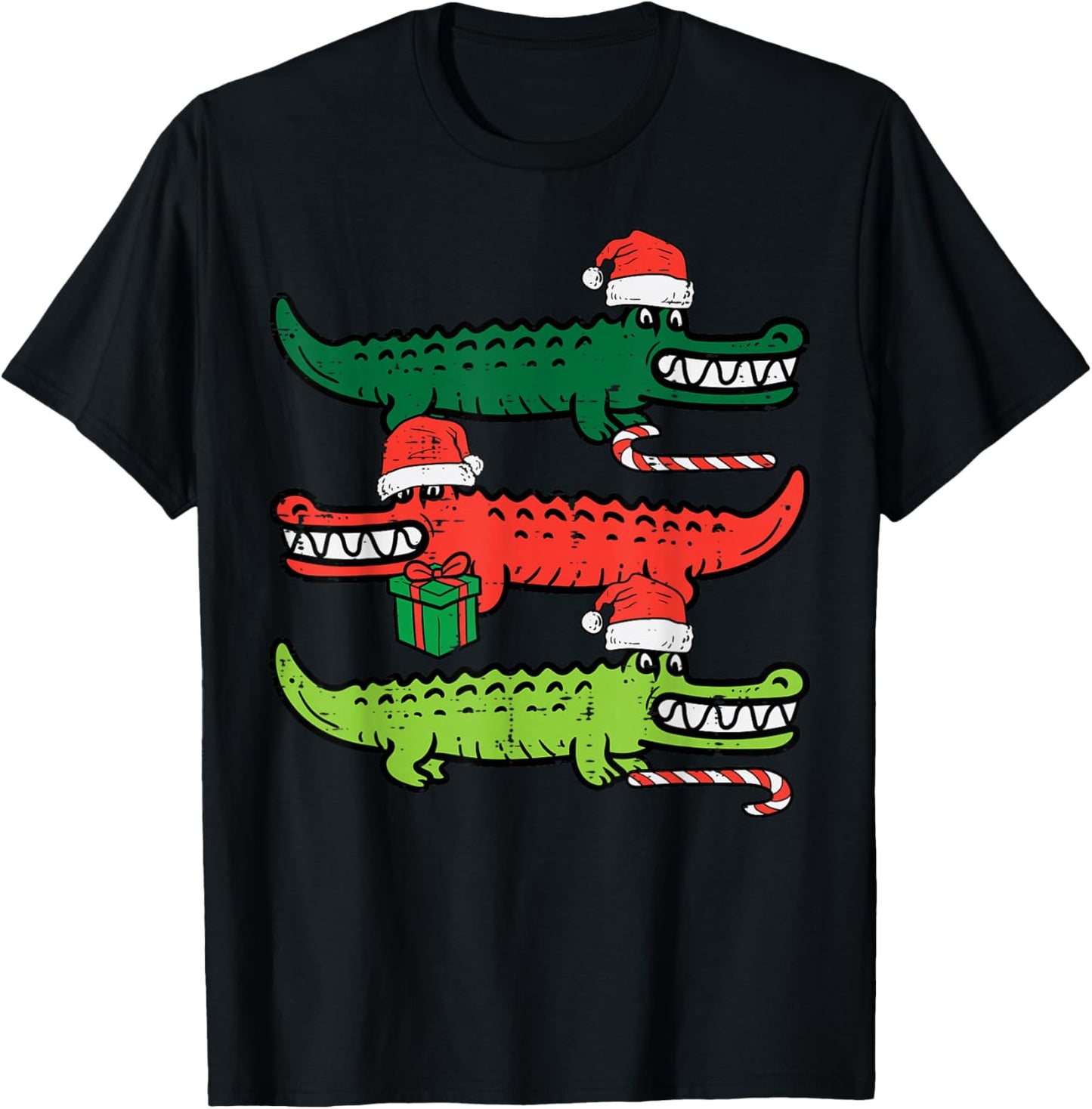 3 Christmas Crocodiles Santa Xmas Alligator Men Women Kids T-Shirt - T-Shirt | Black