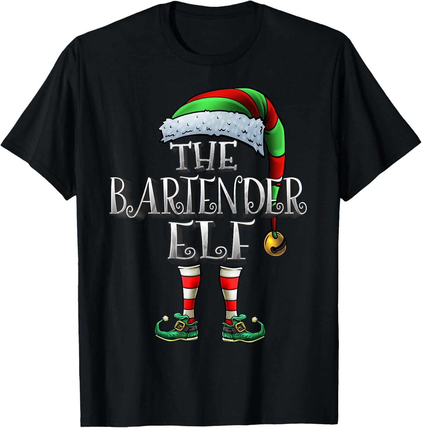 Bartender Elf Shirt Matching Family Bartender Christmas Elf T-Shirt - T-Shirt | Black
