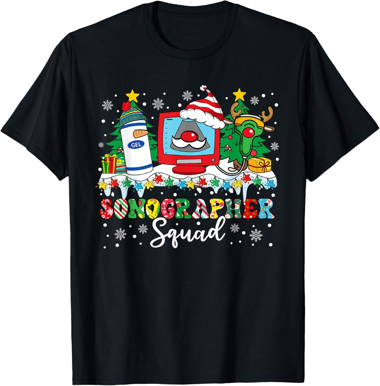 Sonographer Squad Ultrasound Machine Santa Hat Christmas T-Shirt - T-Shirt | Black