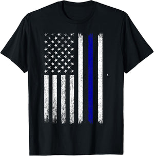 Police Thin Blue Line Flag USA American Patriotic T-Shirt - T-Shirt | Black