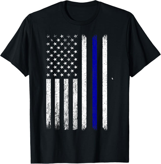 Police Thin Blue Line Flag USA American Patriotic T-Shirt - T-Shirt | Black