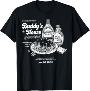 Buddys House of Breakfast Funny Cute Christmas Fitness Gym T-Shirt - T-Shirt | Black