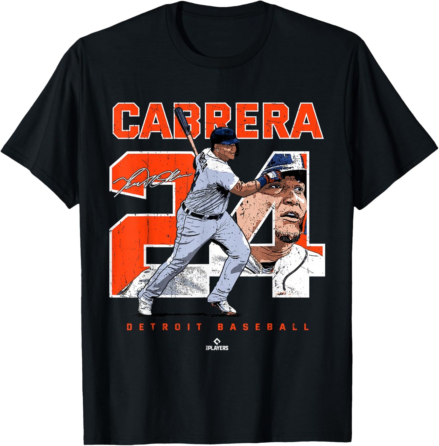 Number and Portrait Miguel Cabrera Detroit MLBPA T-Shirt - T-Shirt | Black