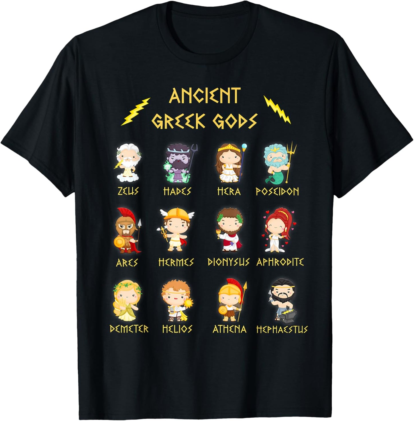Greek Gods Cute Kawaii, Ancient Mythology Olympus T-Shirt - T-Shirt | Black