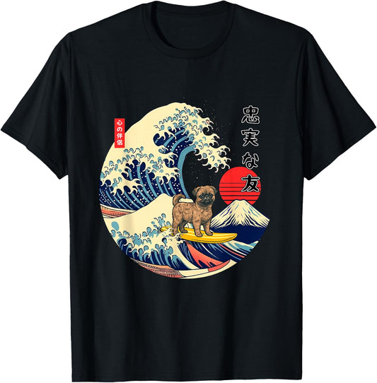 Brussels Griffon Japanese Kanagawa Wave Surf Loyal Dog T-Shirt - T-Shirt | Black
