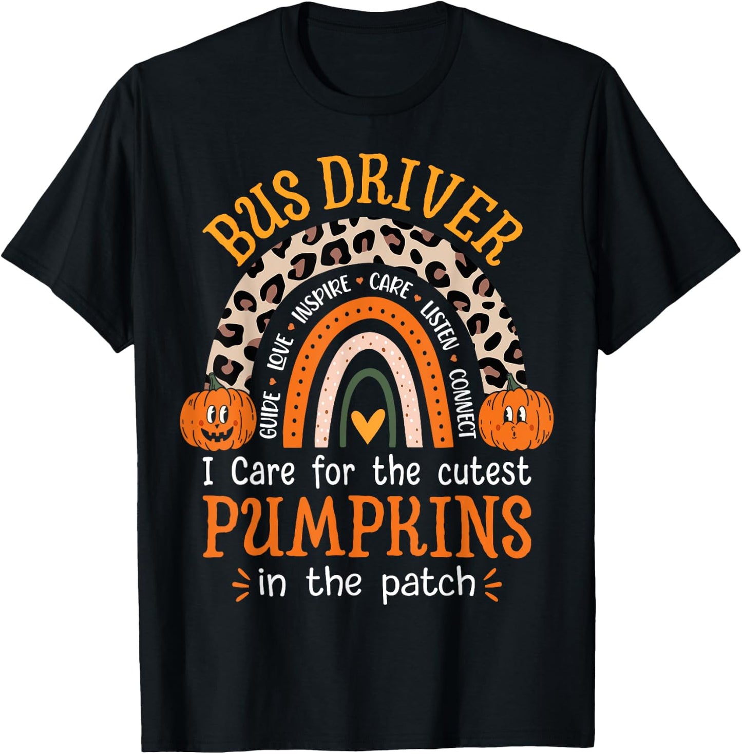 School Bus Driver Rainbow Leopard Halloween Bus Driver T-Shirt - T-Shirt | Black