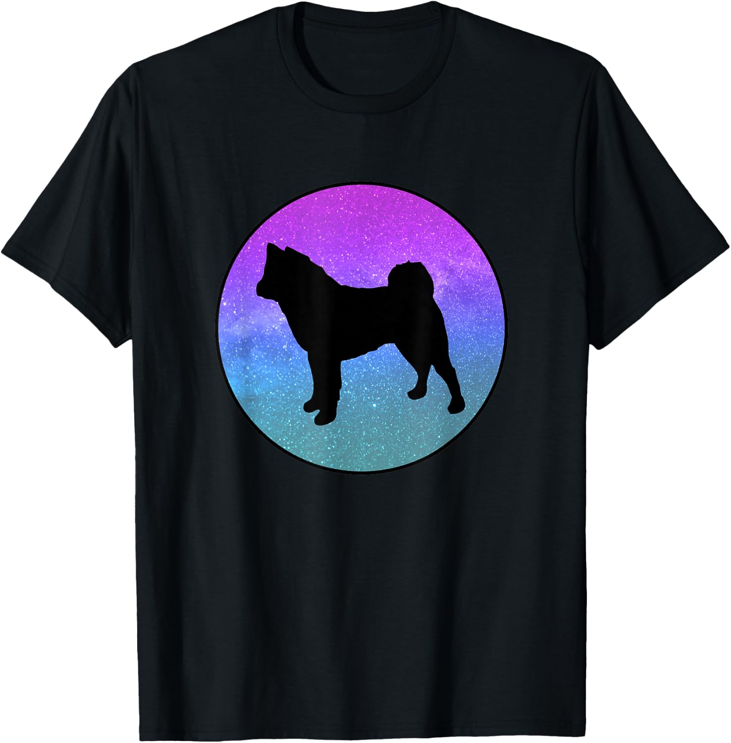 Dog Breed American Akita Dog Silhouette Space Galaxy T-Shirt - T-Shirt | Black