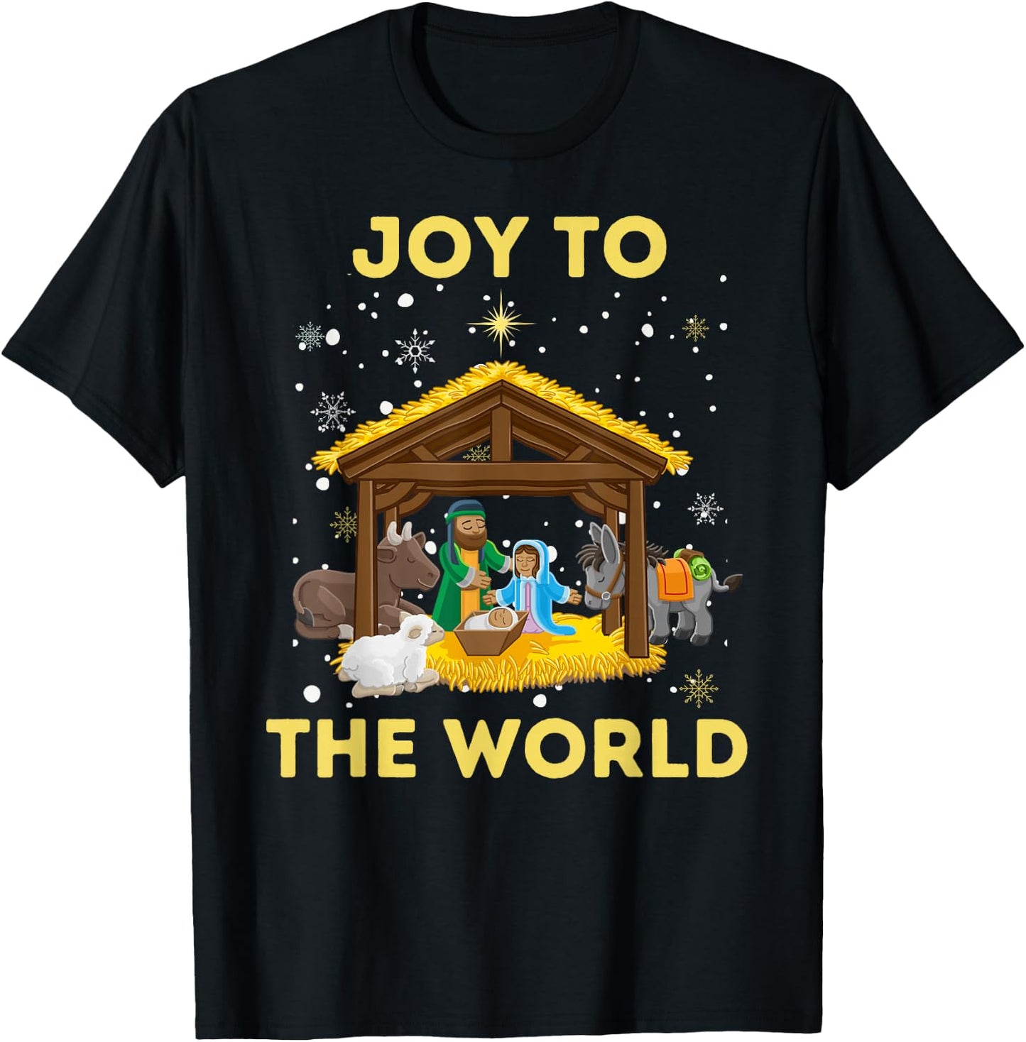 Christmas Nativity Christian Birth Of Jesus Joy To The World T-Shirt - T-Shirt | Black