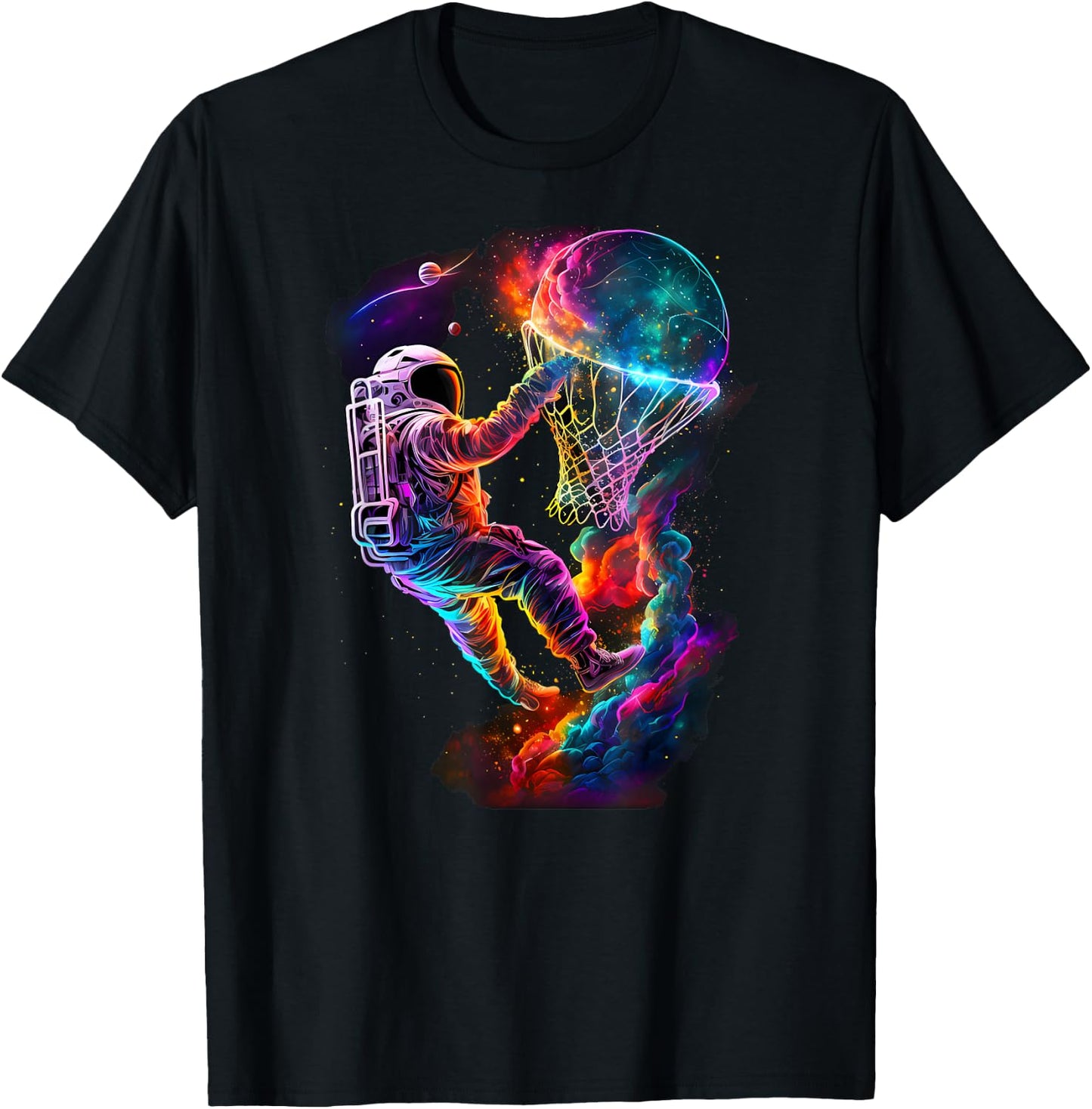 Astronaut Dunking a Basketball Player Outer Space Cosmic T-Shirt - T-Shirt | Black