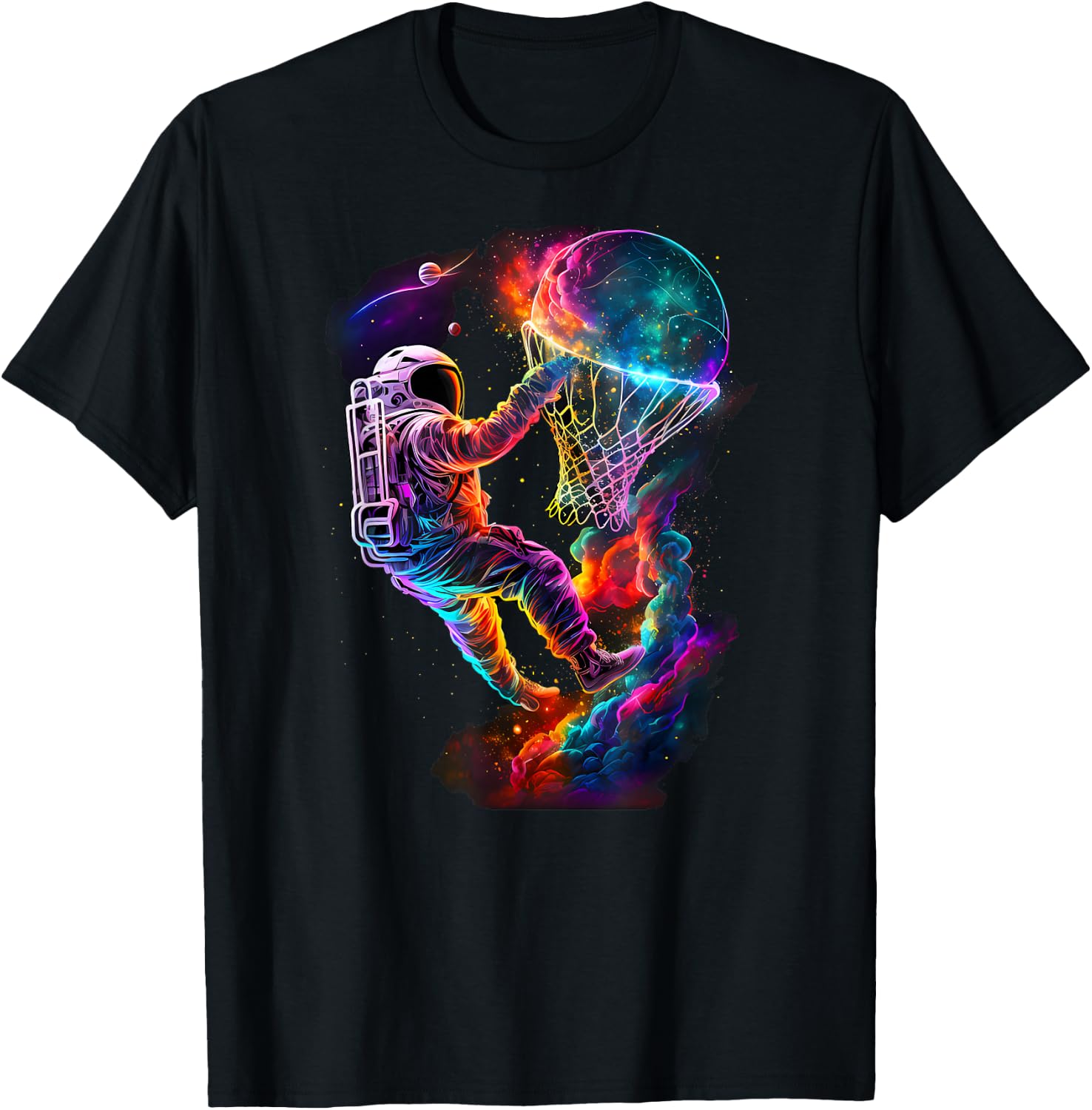 Astronaut Dunking a Basketball Player Outer Space Cosmic T-Shirt - T-Shirt | Black