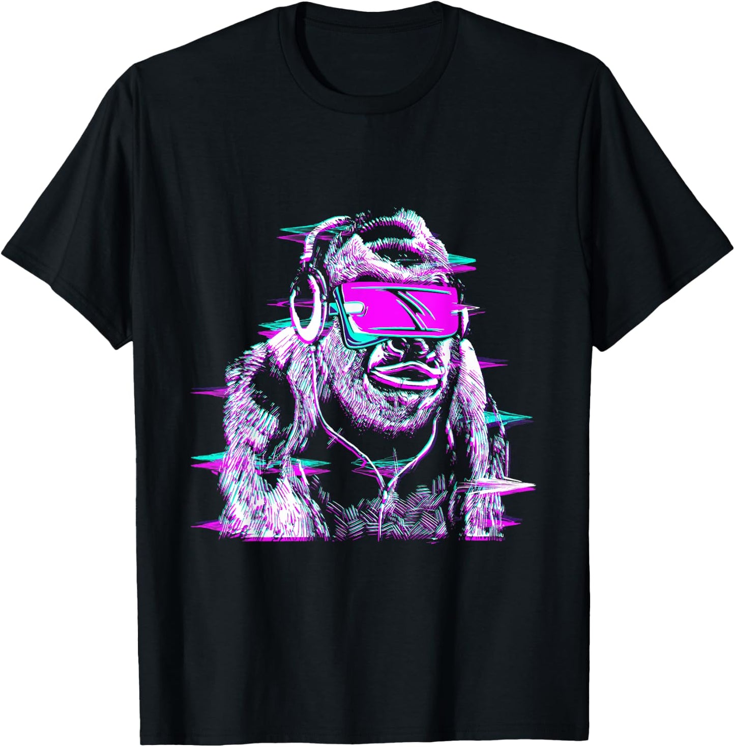 VR and VR Gamer with virtual reality and monkey T-Shirt - T-Shirt | Black