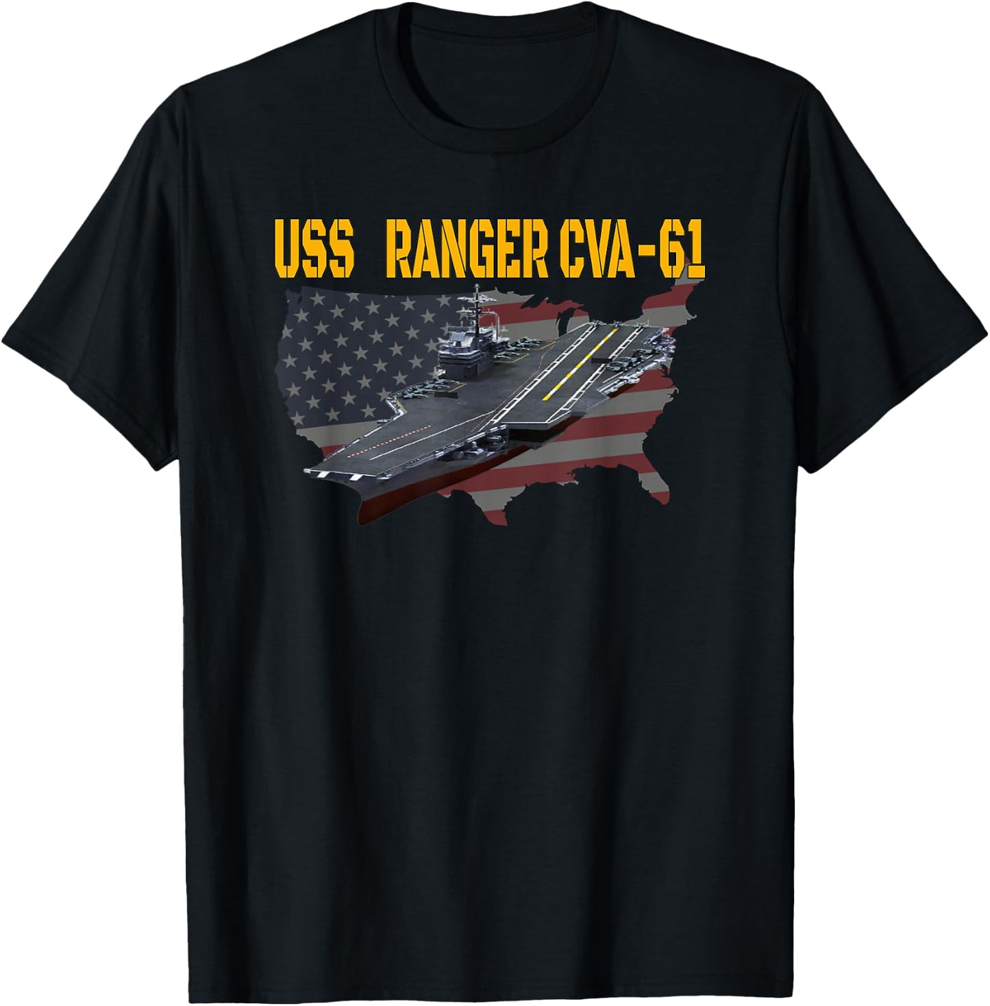 Aircraft Carrier USS Ranger CVA-61 Veterans Day Father's Day T-Shirt - T-Shirt | Black