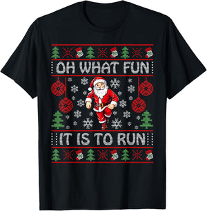 Oh What Fun It Is To Run Santa Claus Runner Funny Christmas T-Shirt - T-Shirt | Black