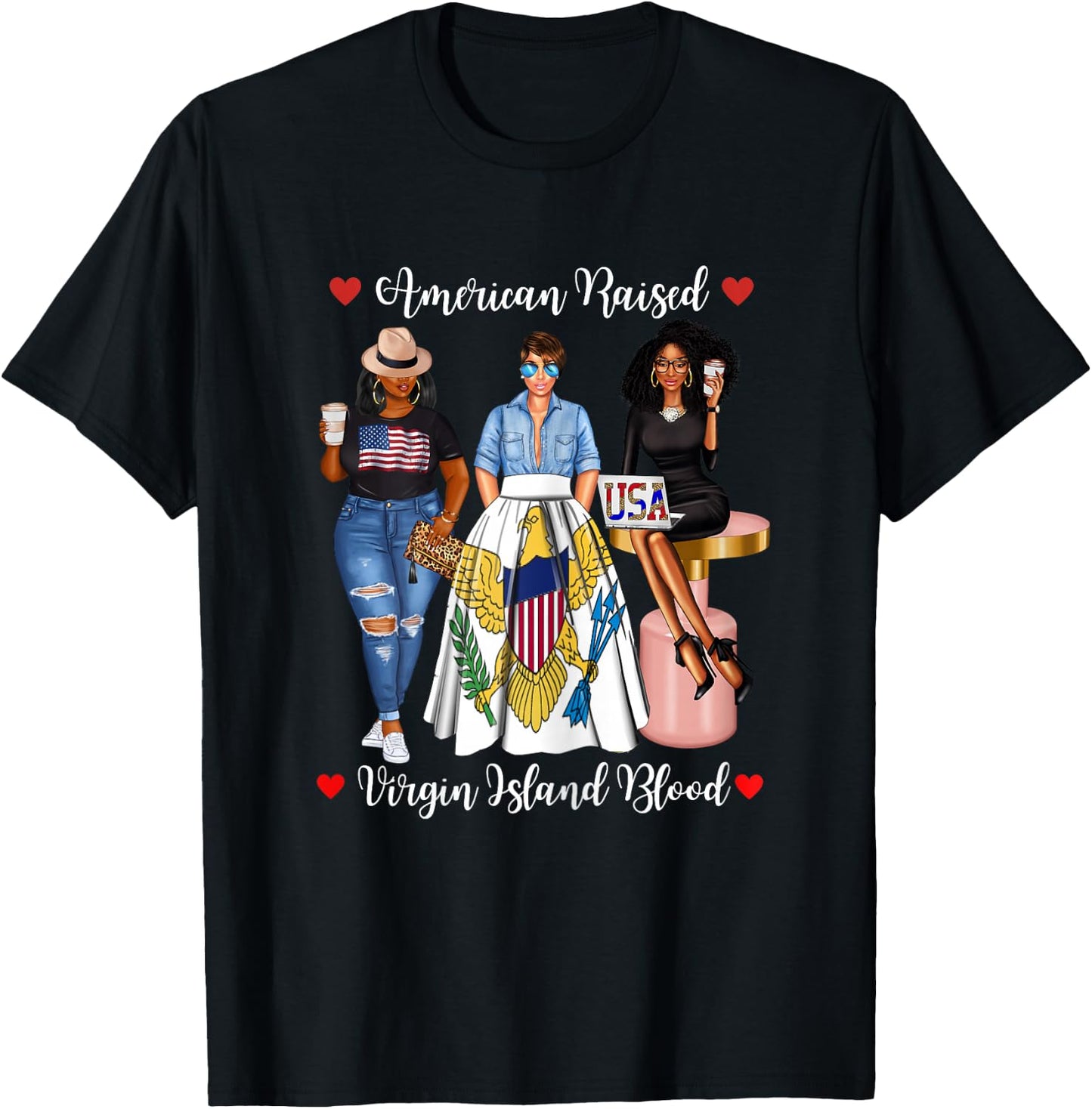 Half USA Virgin Islands Half American Raised in Raised Afro T-Shirt - T-Shirt | Black