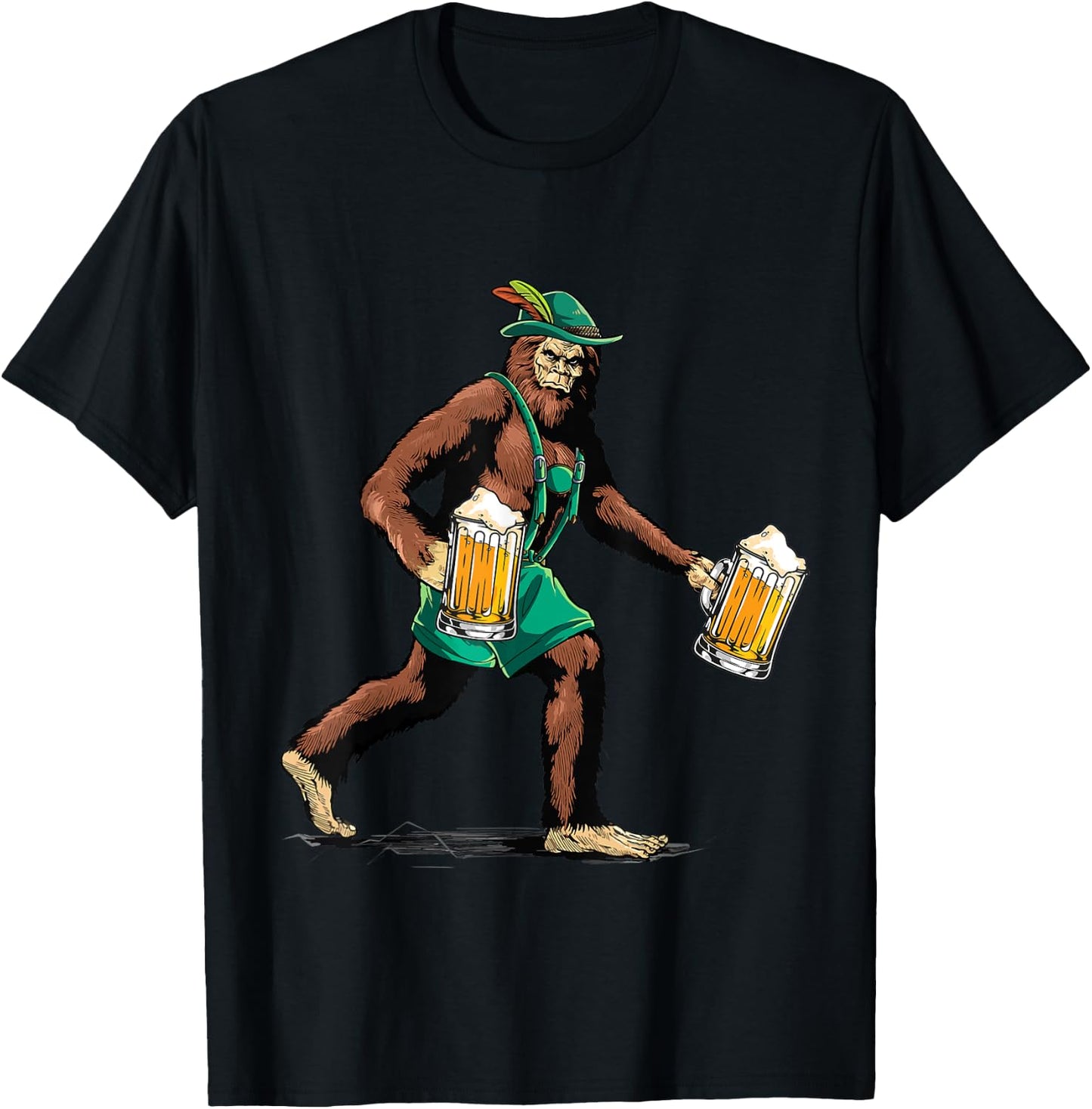 Bigfoot Lederhosen Prost Beer Mug Funny Ape Art Animal Lover T-Shirt - T-Shirt | Black