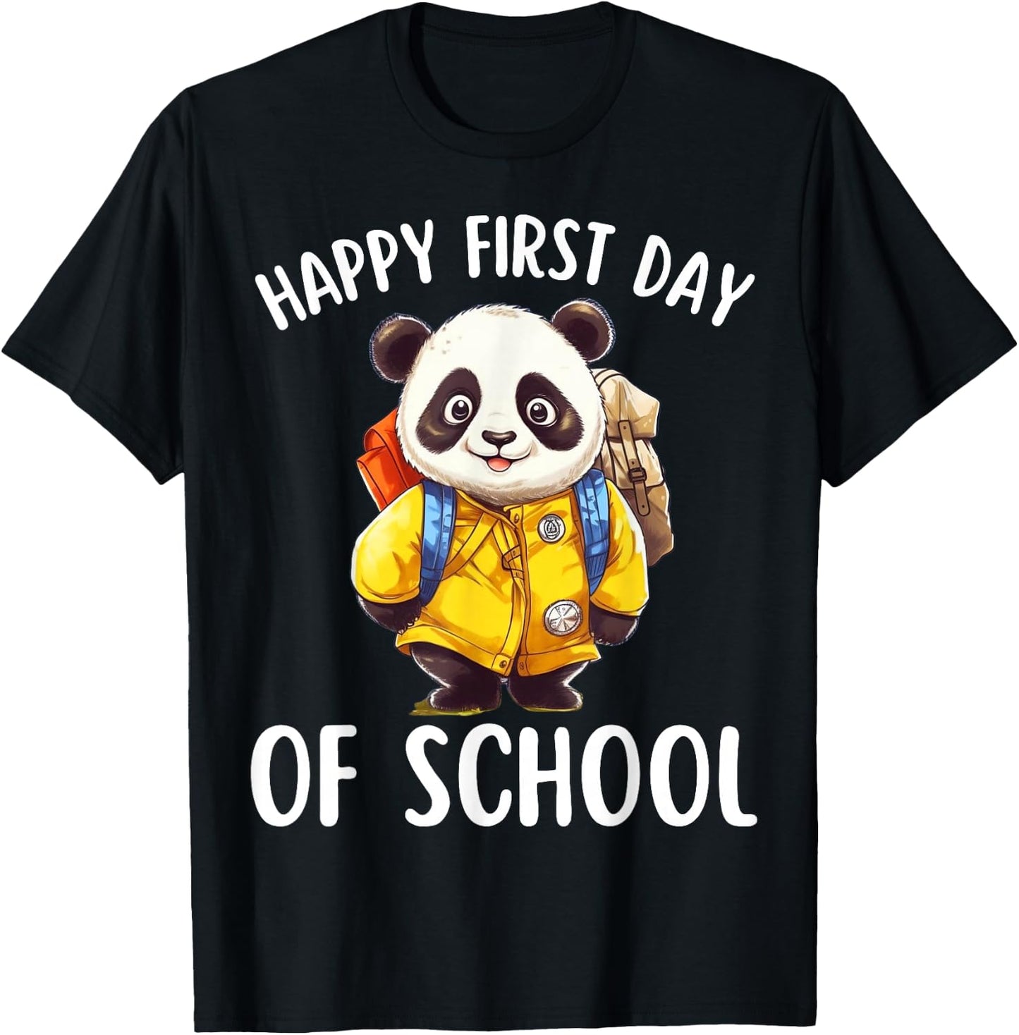 Happy First Day of School Kids and Teachers Panda T-Shirt - T-Shirt | Black