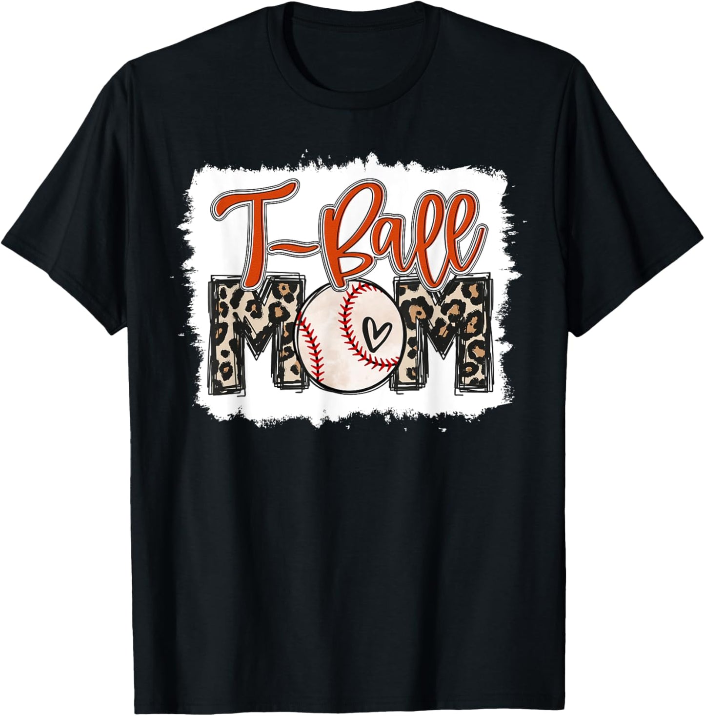 T-Ball Mom Ball Leopard Print Mama Squad Orange Team T-Shirt - T-Shirt | Black