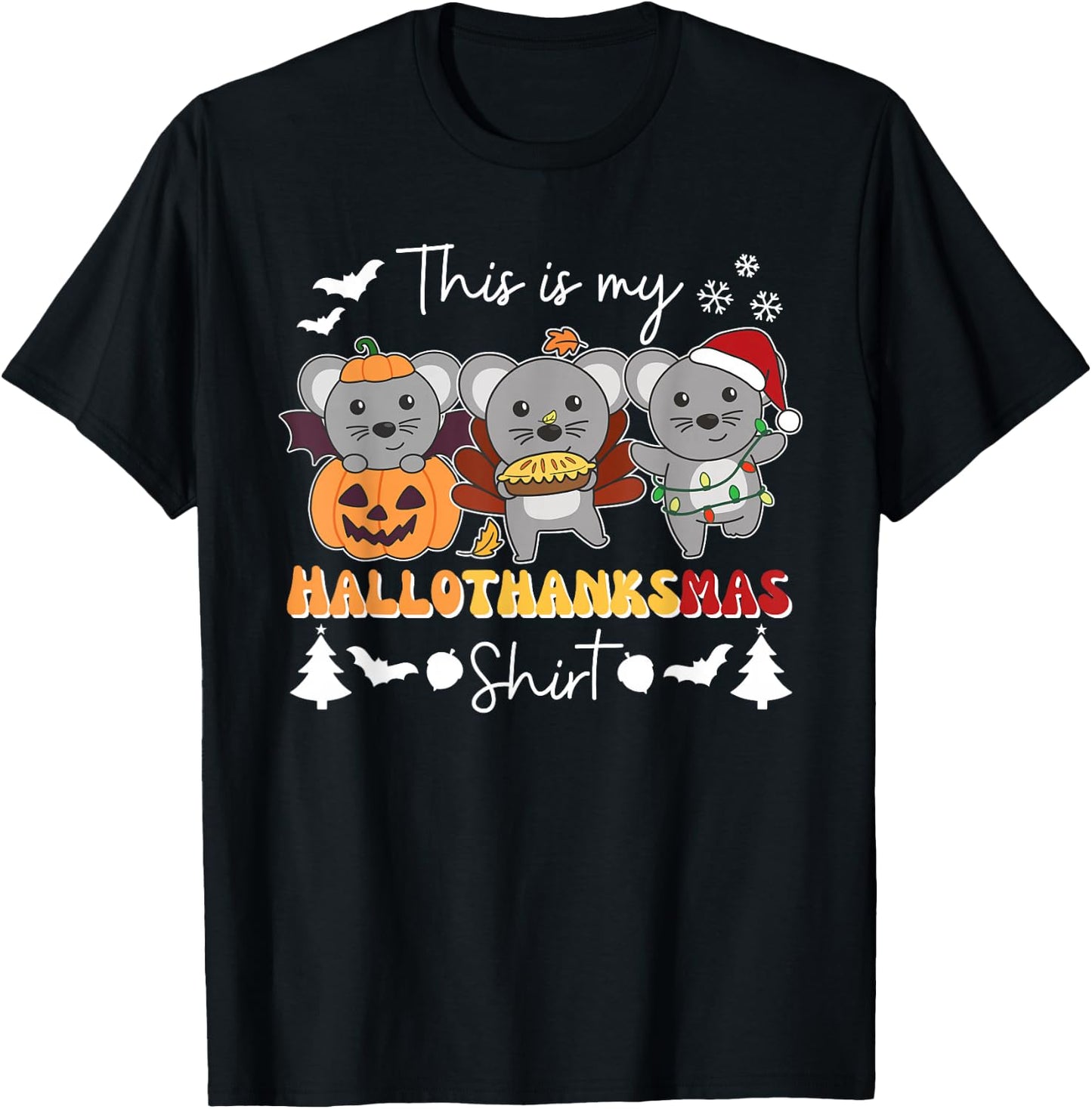 Mouse Christmas Halloween This Is My Hallothanksmas T-Shirt - T-Shirt | Black