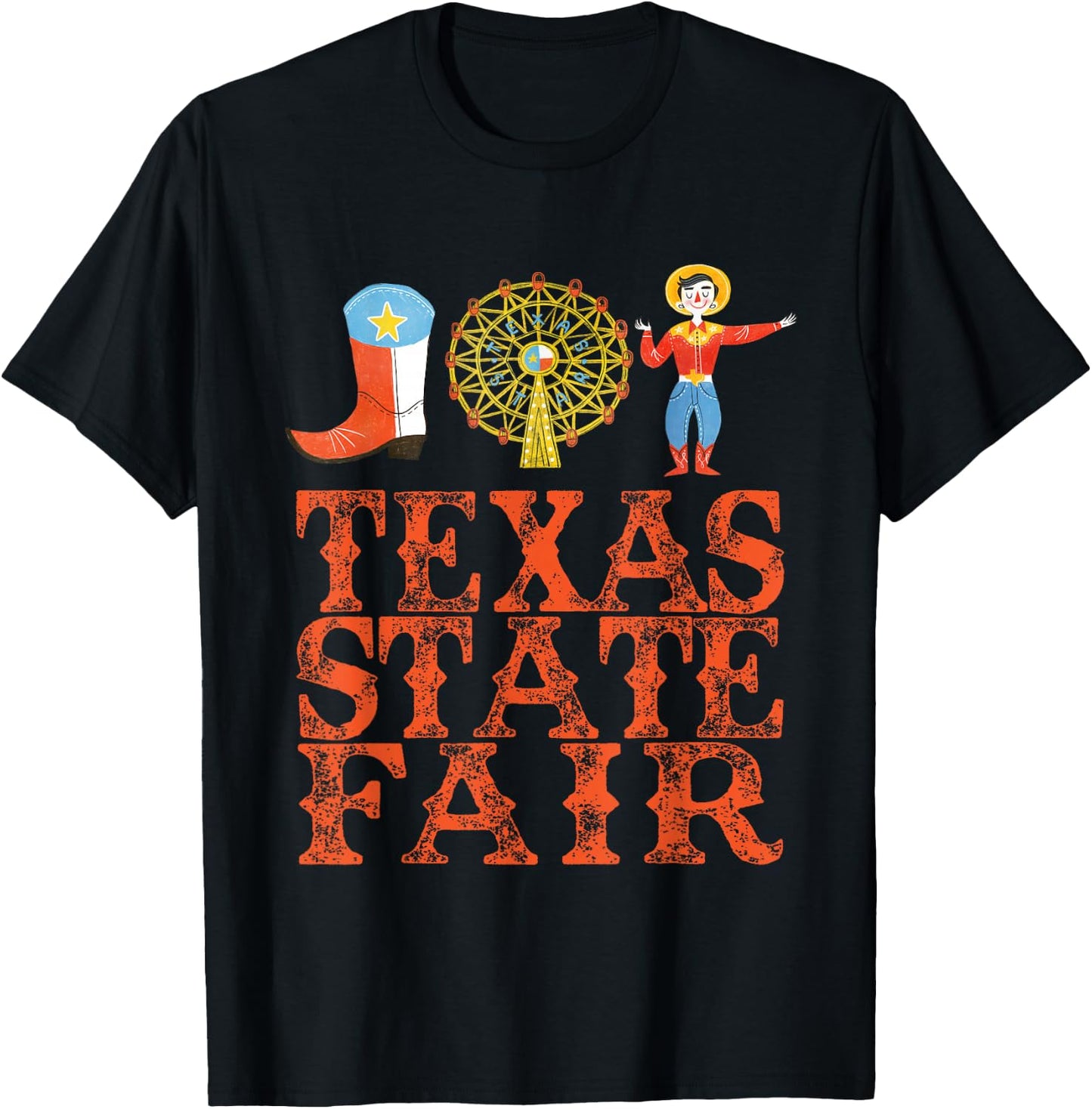 Texas FAIR, State FAIR Cowboy, Ferris Wheel, County FAIR T-Shirt - T-Shirt | Black