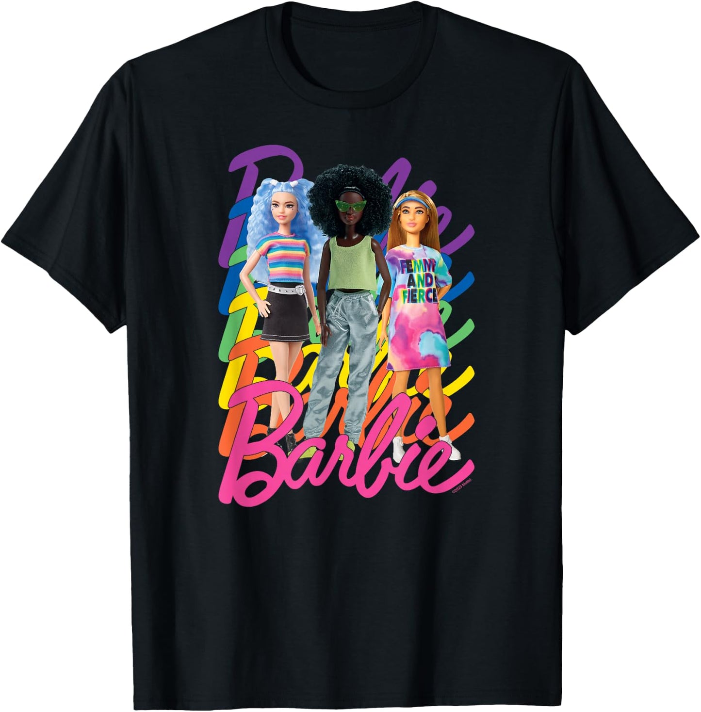Barbie - Pride Rainbow Logo 3 Dolls T-Shirt - T-Shirt | Black
