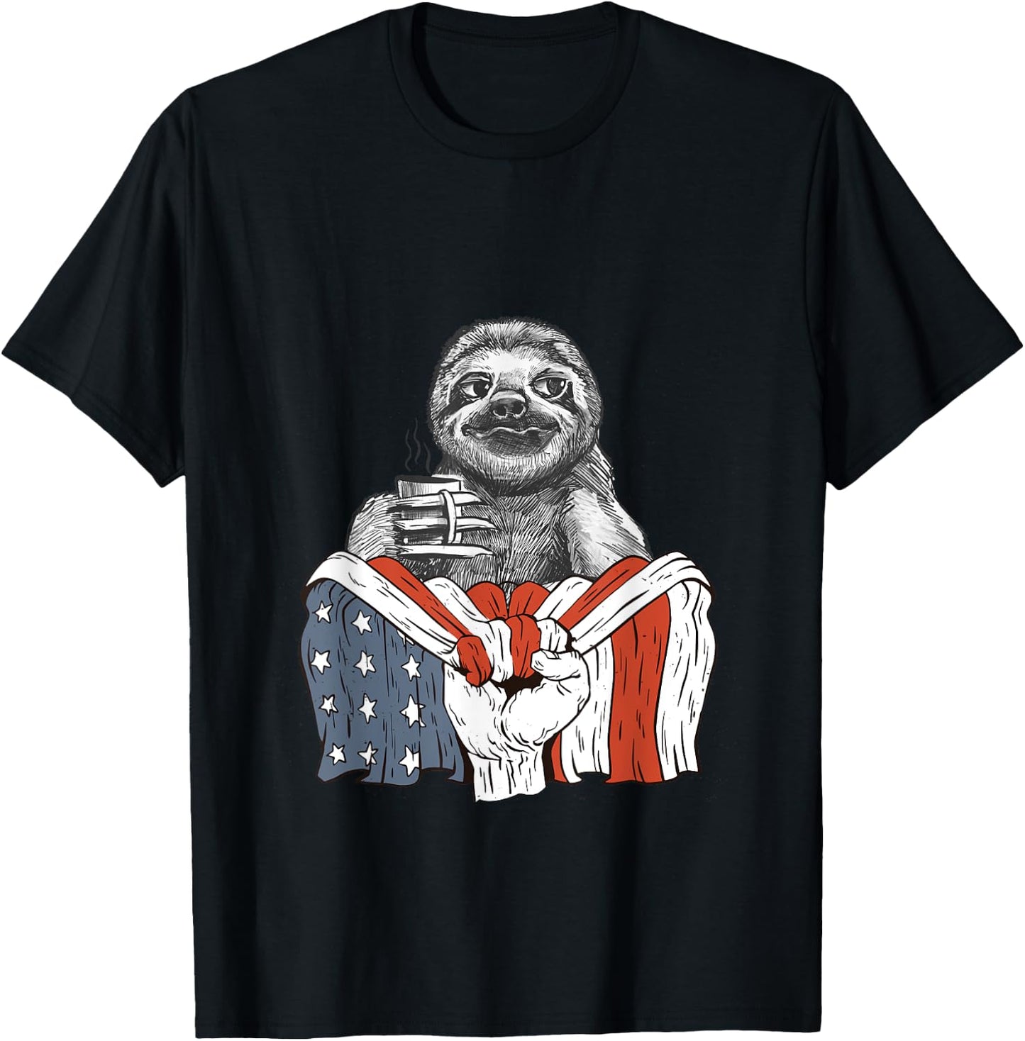 Sloth and Coffee with American Flag Men T-Shirt - T-Shirt | Black