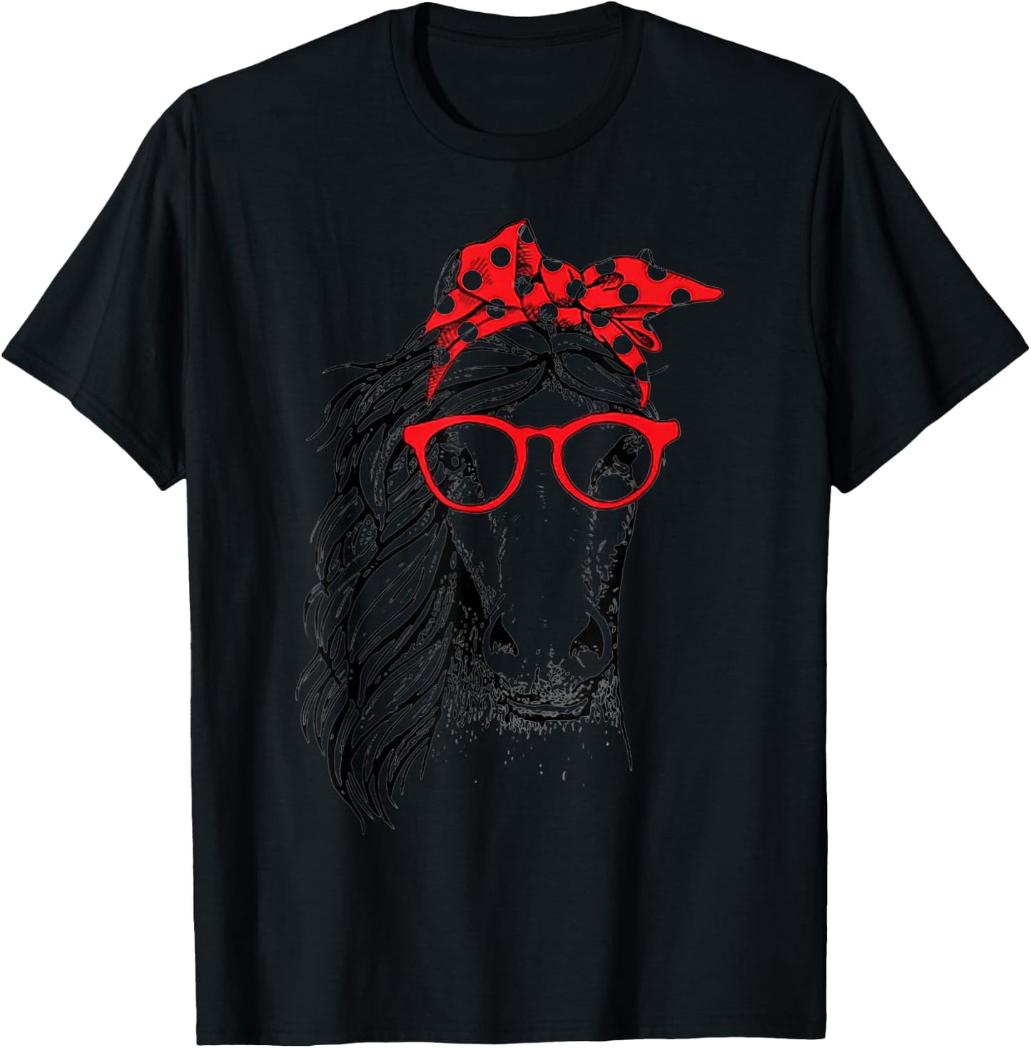 Funny Horse Bandana Buffalo Headband Plaid and Glasses T-Shirt - T-Shirt | Black