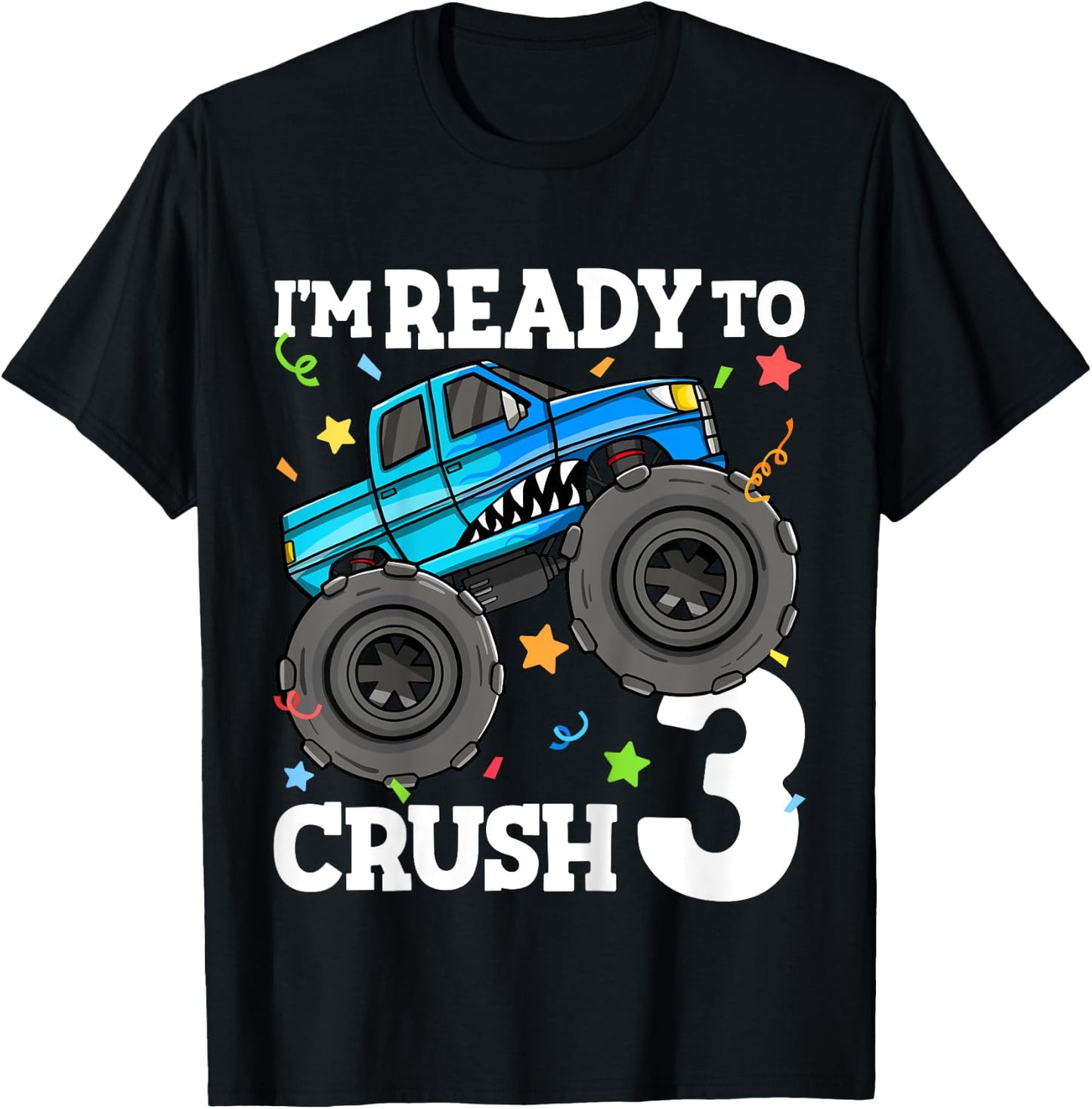 Kids Monster Truck Shark 3rd Birthday Boy Toddler 3 Three T-Shirt - T-Shirt | Black