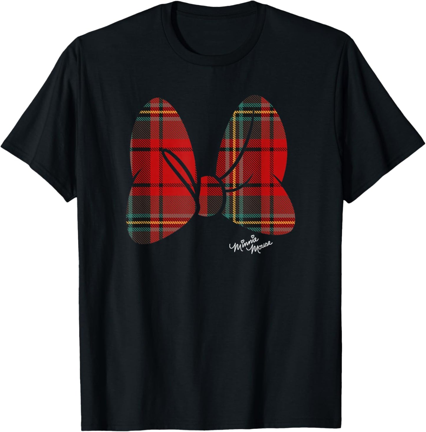 Disney Minnie Mouse Flannel Plaid Pattern Classic Bow T-Shirt - T-Shirt | Black