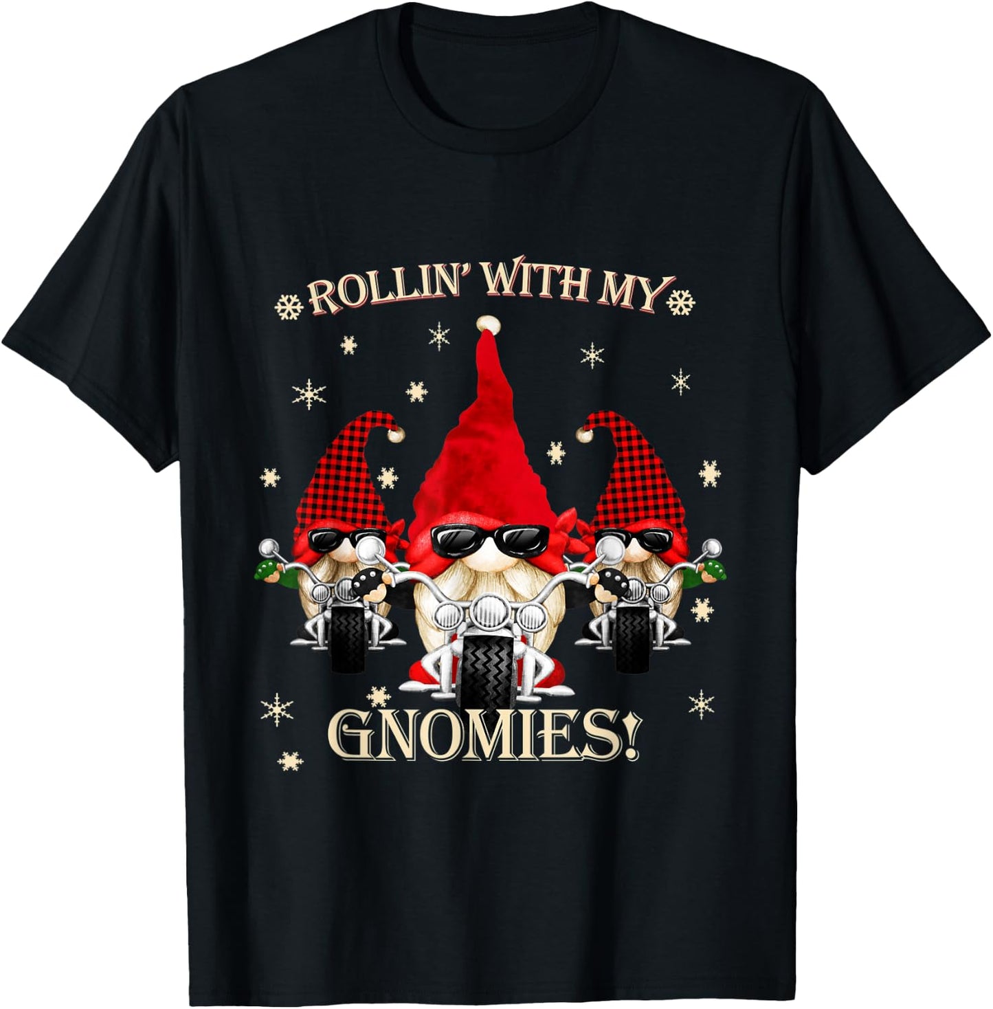 Biker Christmas gnomes Biker Garden Christmas Gnome Elves T-Shirt - T-Shirt | Black