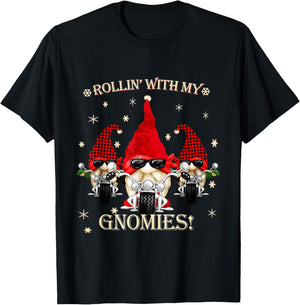 Biker Christmas gnomes Biker Garden Christmas Gnome Elves T-Shirt - T-Shirt | Black