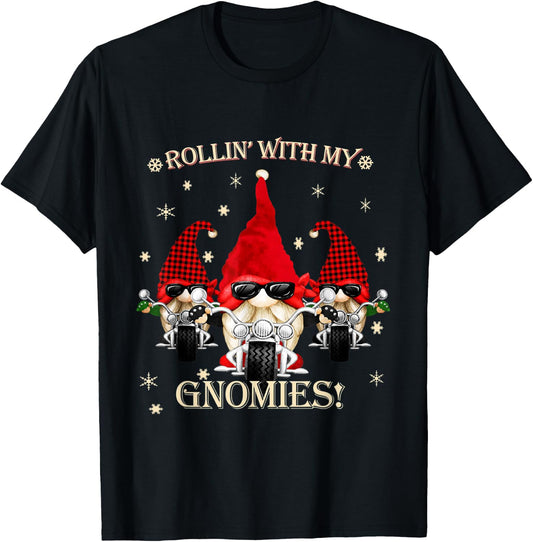 Biker Christmas gnomes Biker Garden Christmas Gnome Elves T-Shirt - T-Shirt | Black