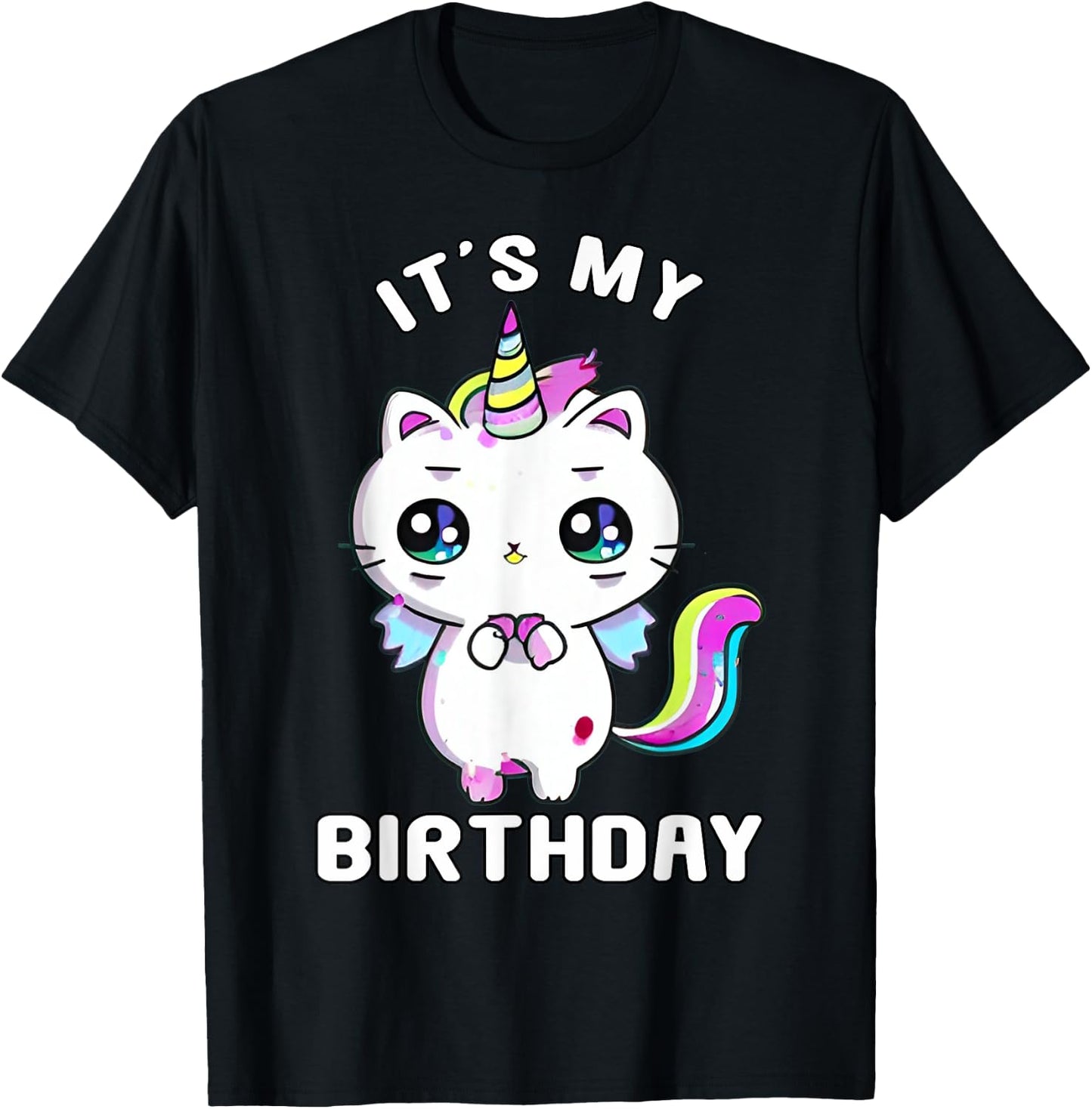 It's My Birthday Caticorn Meowgical Cat Kittycorn Unicorn Women Kids T-Shirt - T-Shirt | Black