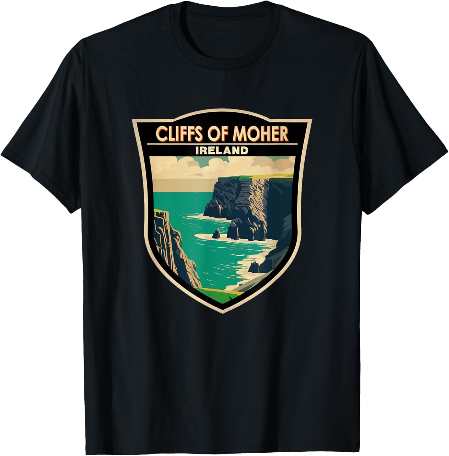Cliffs of Moher Ireland Landmark Badge Vintage T-Shirt - T-Shirt | Black