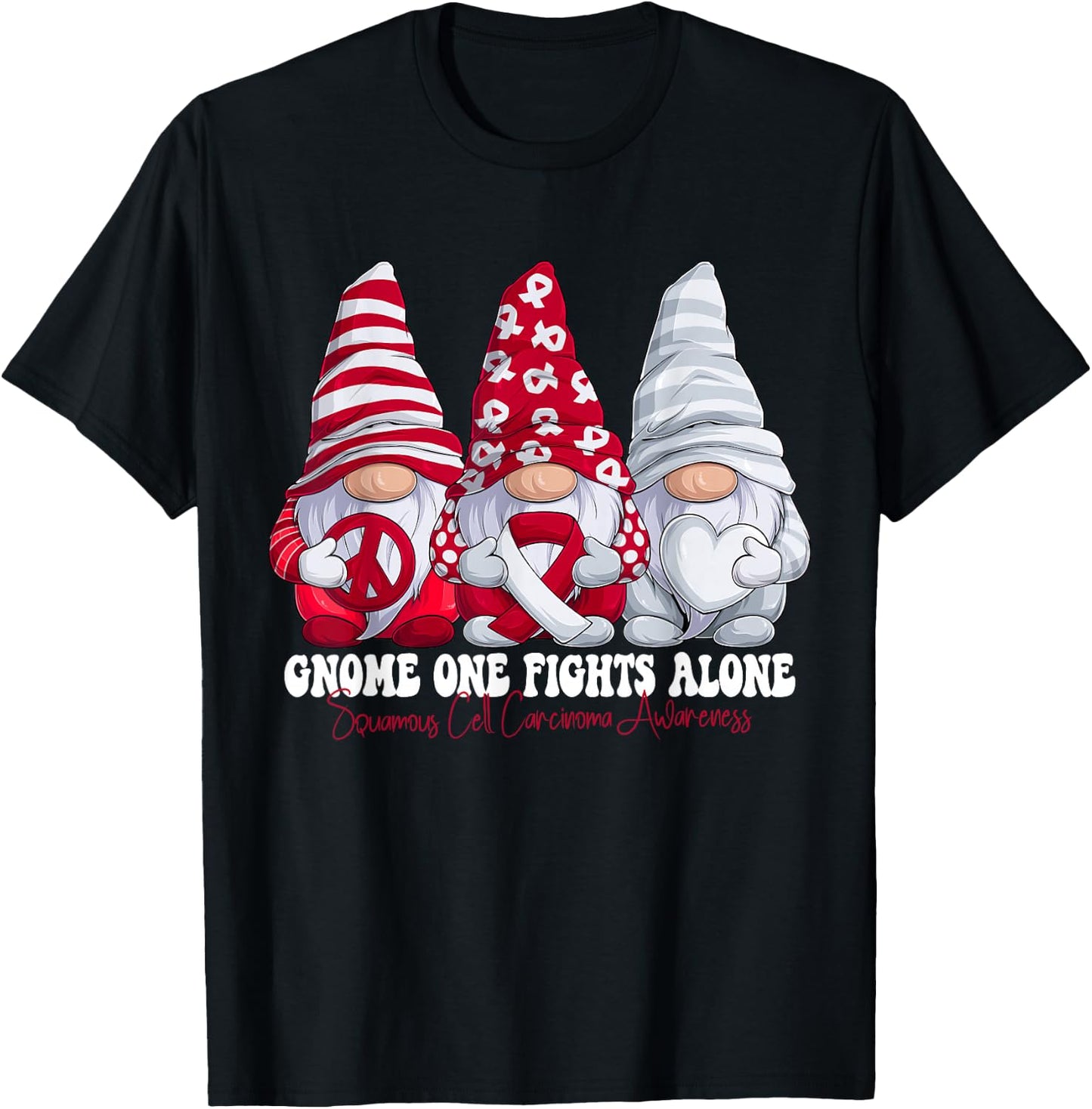 Funny Gnomies Squamous Cell Carcinoma Awareness Month Ribbon T-Shirt - T-Shirt | Black