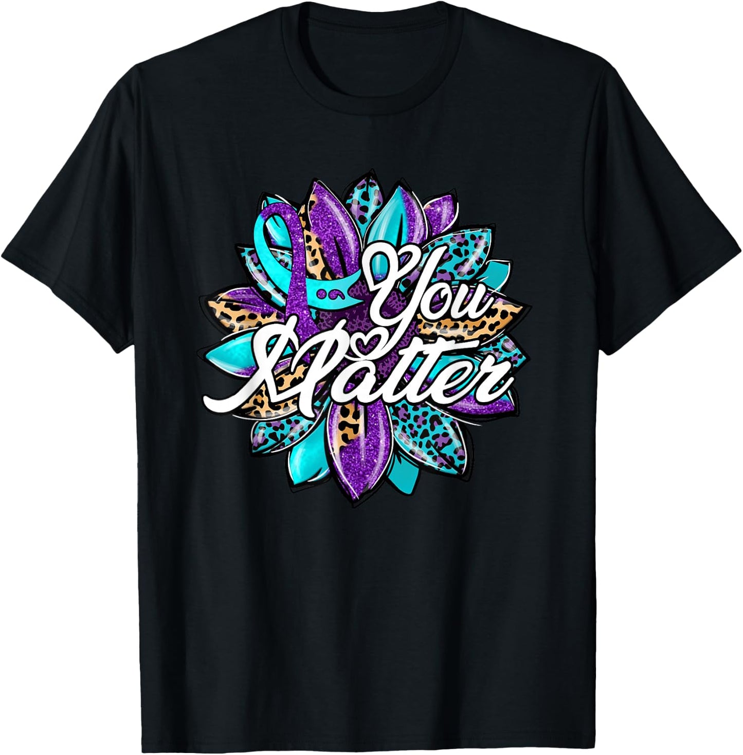You Matter Sunflower Semicolon Leopard Suicide Prevention T-Shirt - T-Shirt | Black