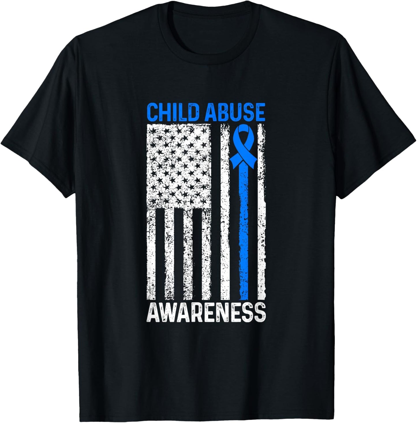 Child Abuse Awareness US Flag Child Abuse Prevention Month T-Shirt - T-Shirt | Black