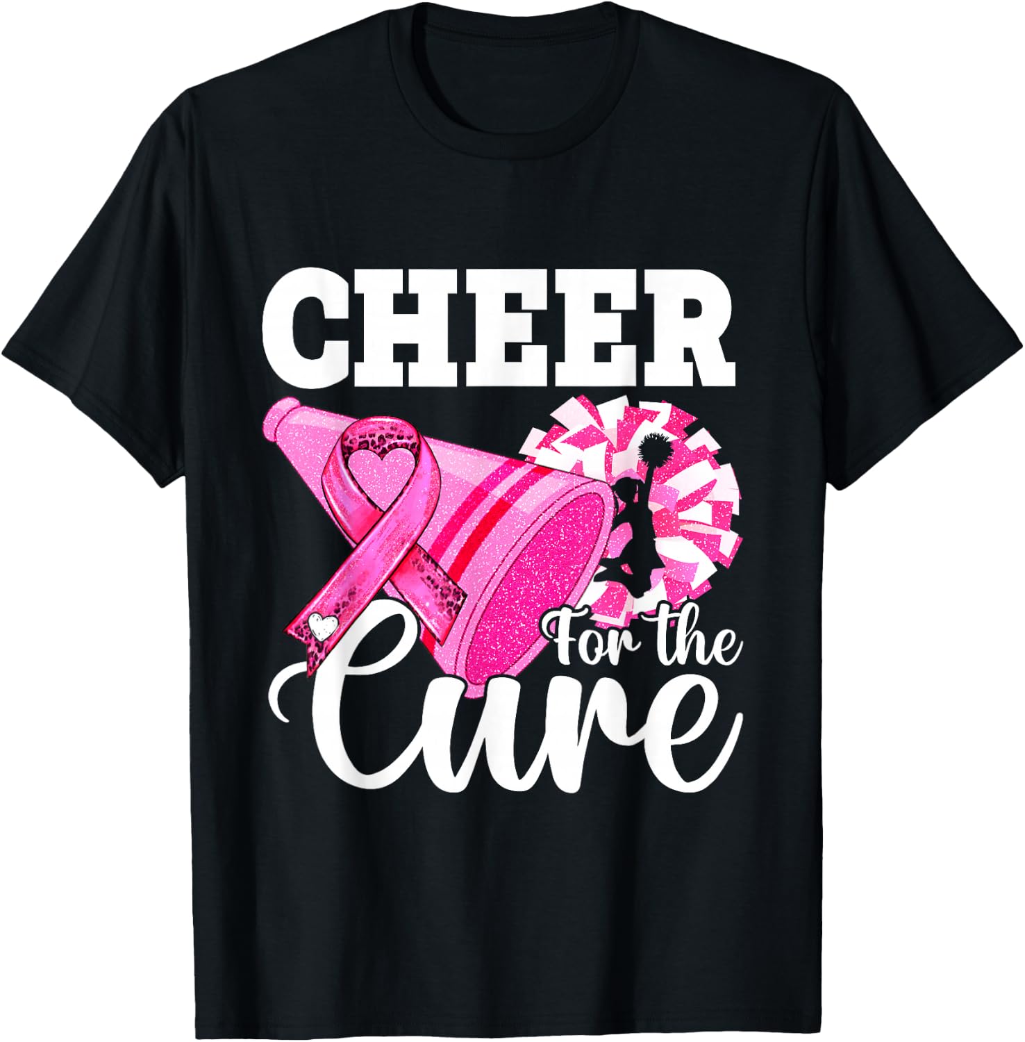 Cheer for Cure Pink Breast Cancer Awareness Cheerleader T-Shirt - T-Shirt | Black