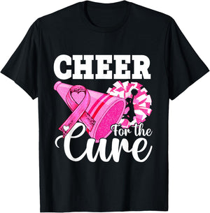 Cheer for Cure Pink Breast Cancer Awareness Cheerleader T-Shirt - T-Shirt | Black