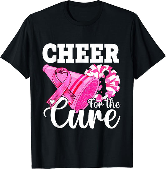 Cheer for Cure Pink Breast Cancer Awareness Cheerleader T-Shirt - T-Shirt | Black