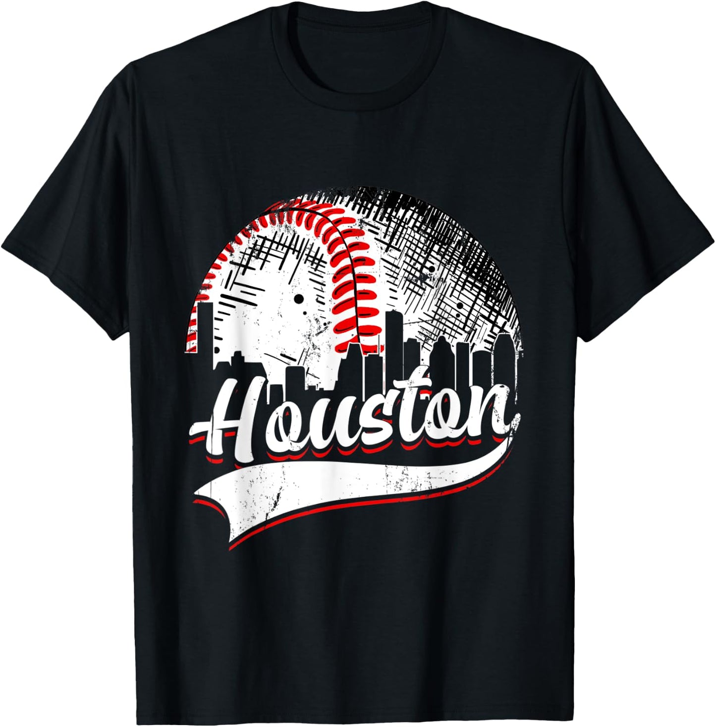 Vintage Houston Baseball Lover Men Women Game Day T-Shirt - T-Shirt | Black