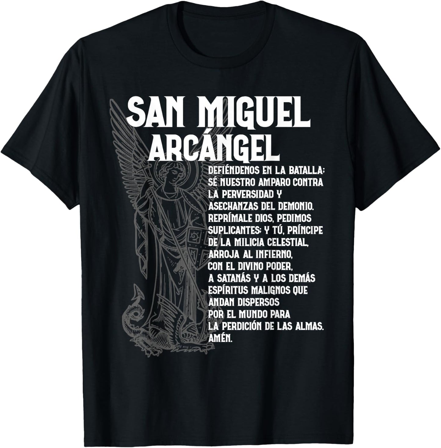 Miguel Arcangel Oracion San St Saint Michael Spanish Espanol T-Shirt - T-Shirt | Black