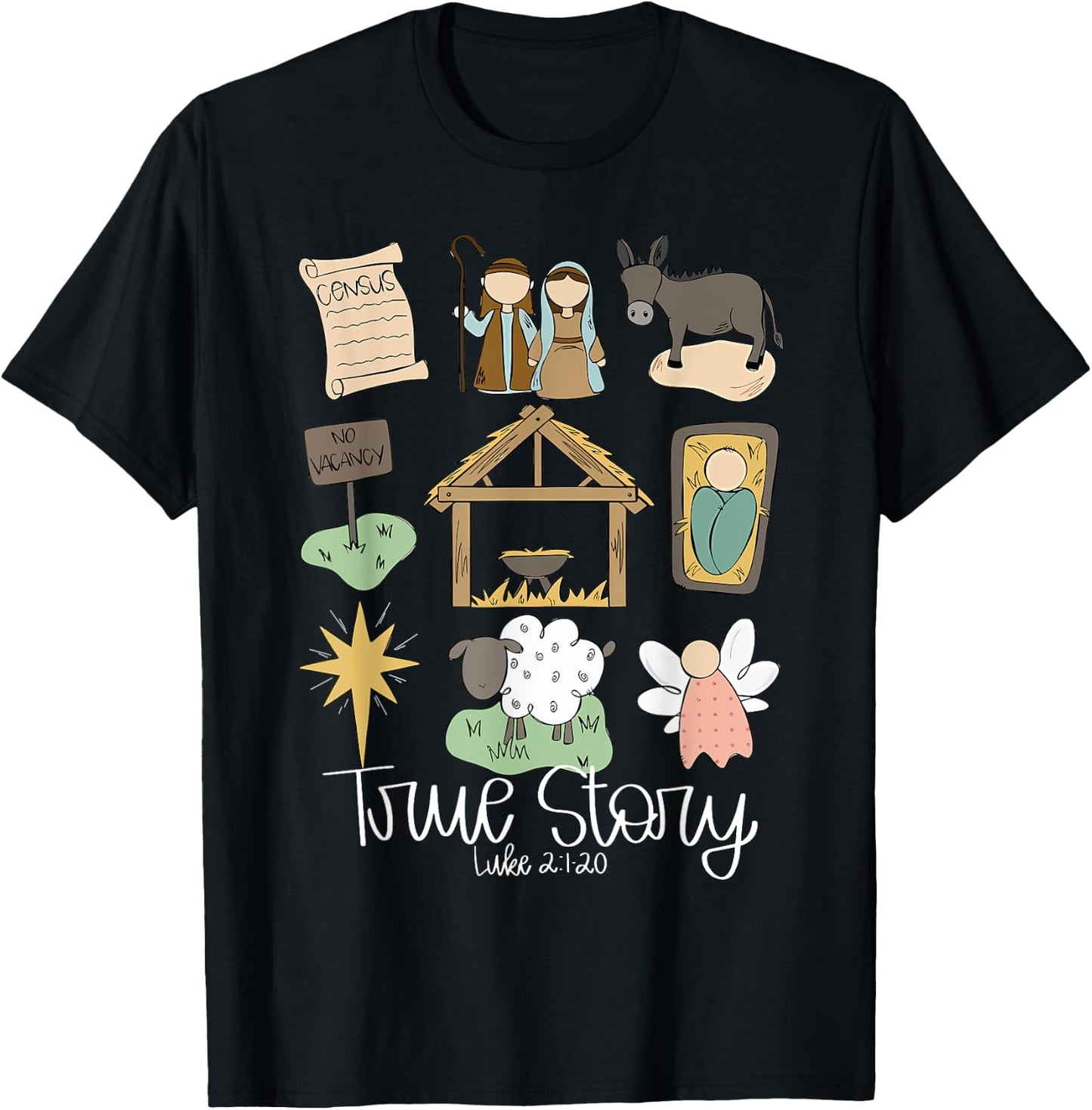 True Story Nativity Christmas Baby God Jesus Christian T-Shirt - T-Shirt | Black