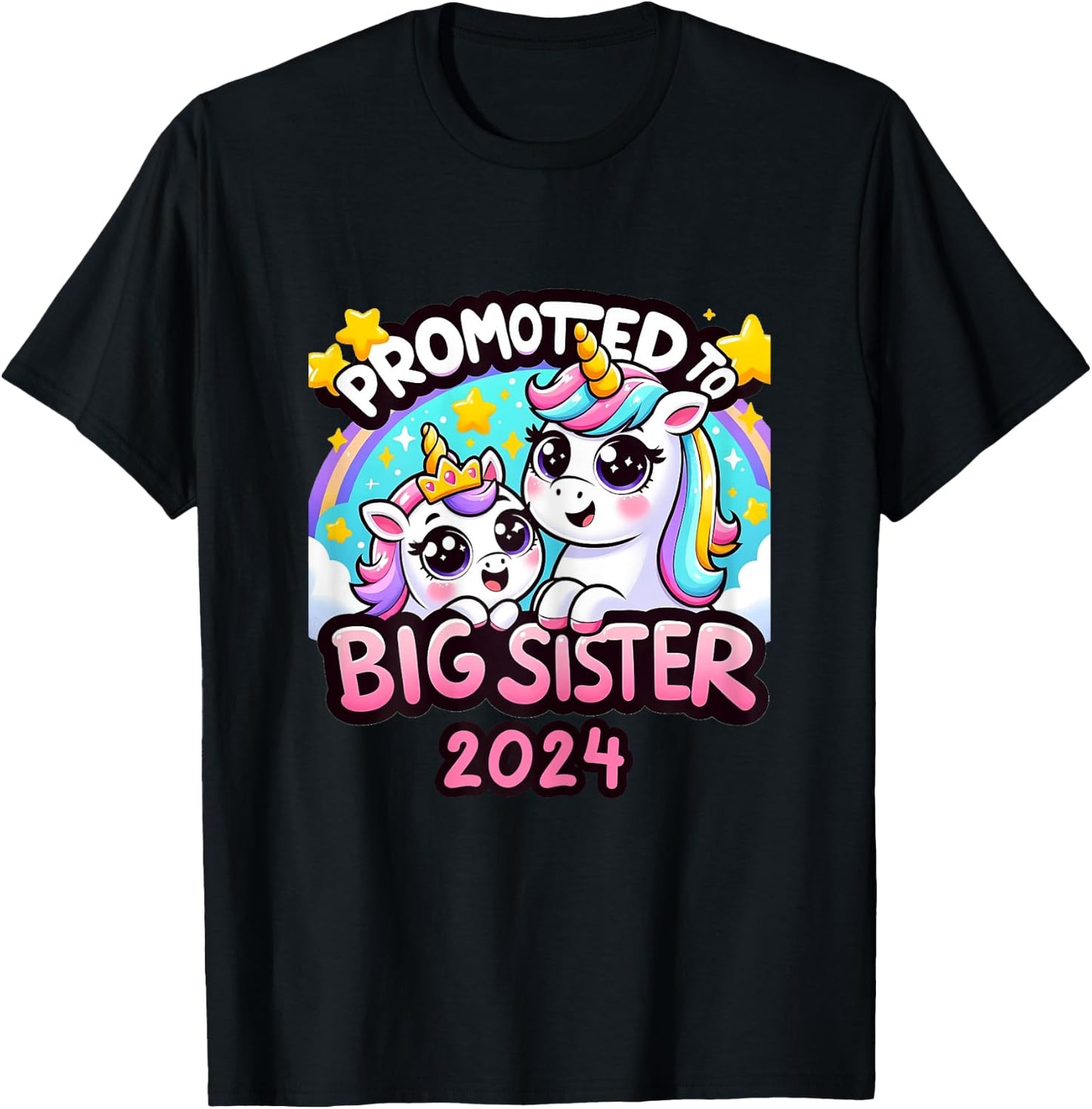 Promoted to Big Sister 2024 Unicorn Big Sis For Kids T-Shirt - T-Shirt | Black