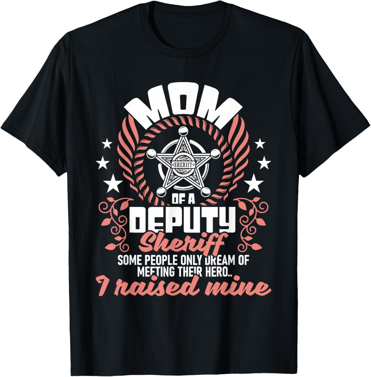 Mom Of A Deputy Sheriff - USA Flag Blue Line Police Officer T-Shirt - T-Shirt | Black