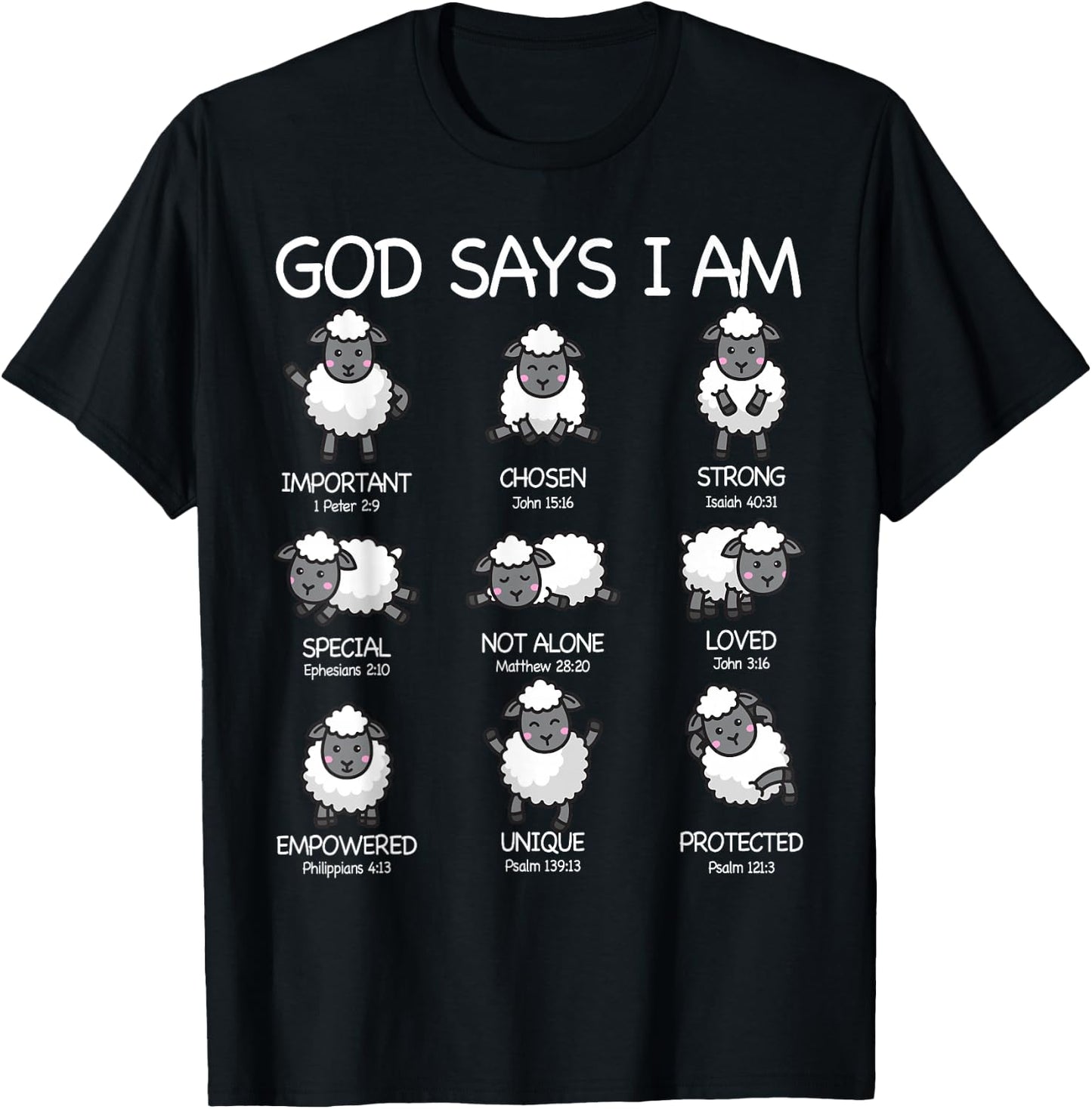 God Says I Am Cute Sheep Bible Verse Kids Toddler Girls T-Shirt - T-Shirt | Black
