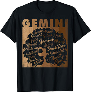 Gemini Girl African American Women Melanin Birthday T-Shirt - T-Shirt | Black