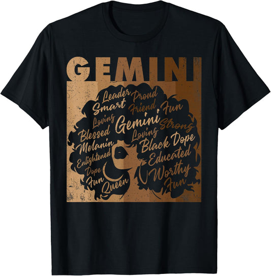 Gemini Girl African American Women Melanin Birthday T-Shirt - T-Shirt | Black