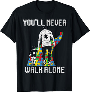 Vintage Father Son Family Autistic Kids Autism Awareness Dad T-Shirt - T-Shirt | Black